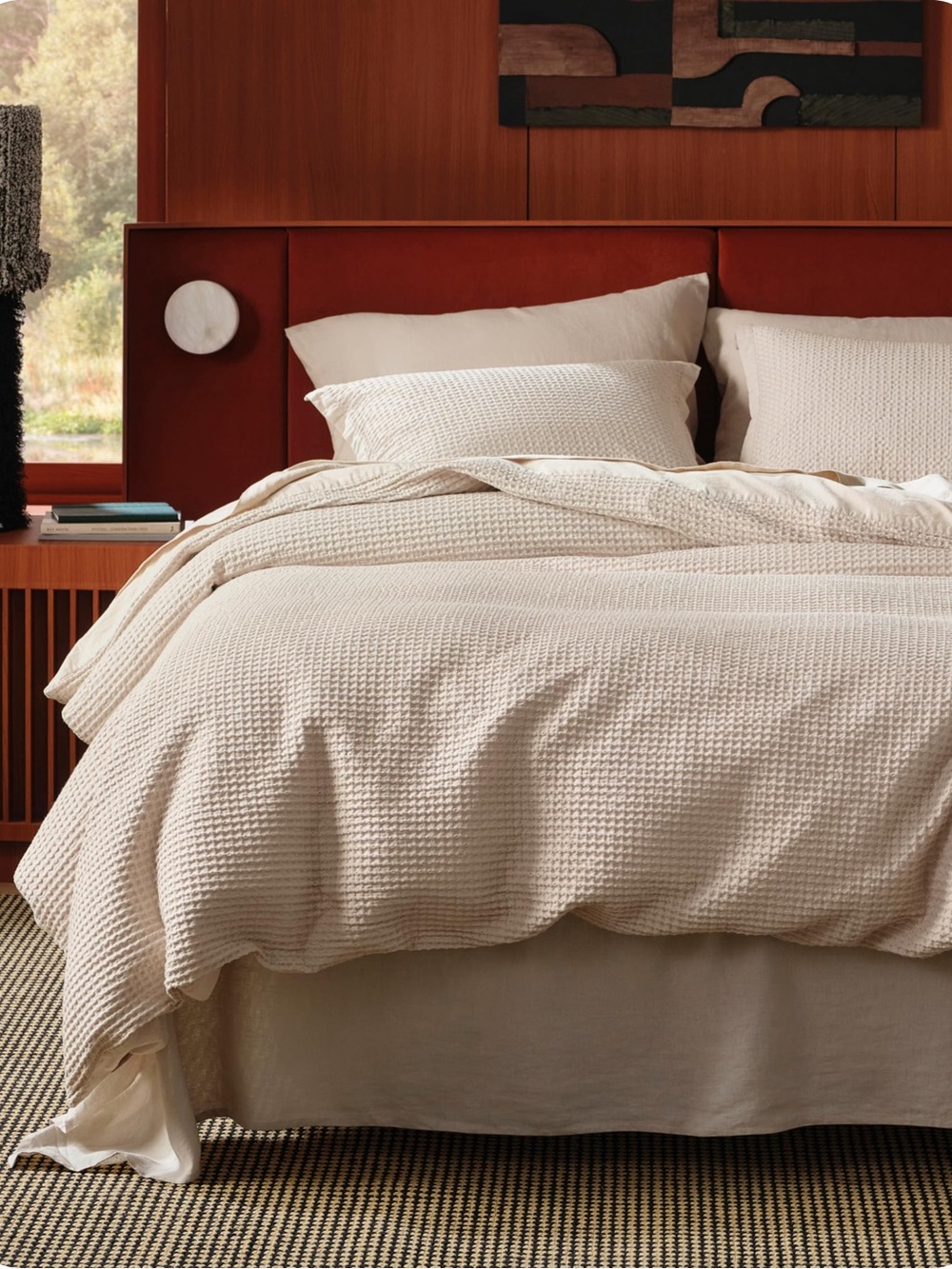 Bedsure 100% Cotton Waffle Weave Duvet Cover Queen Beige 3Pc NWT 90x90 - Picture 6 of 10